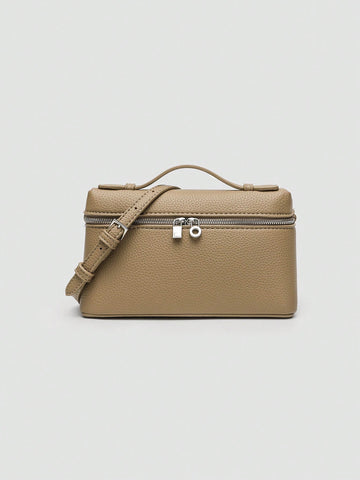 1pc Solid Color Litchi Grain PU Square Shoulder Bag