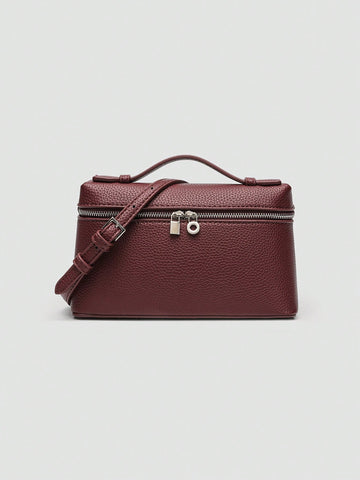 1pc Solid Color Litchi Grain PU Square Shoulder Bag