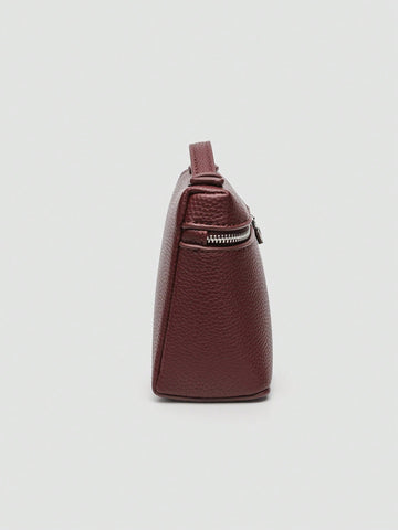 1pc Solid Color Litchi Grain PU Square Shoulder Bag
