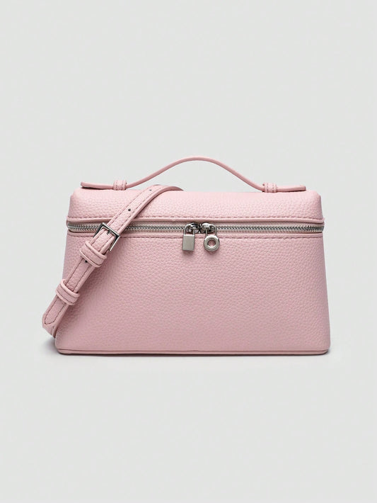 1pc Solid Color Litchi Grain PU Square Shoulder Bag