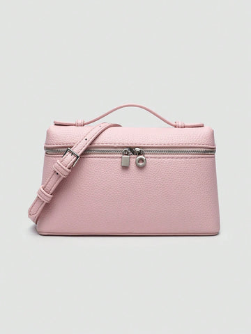 1pc Solid Color Litchi Grain PU Square Shoulder Bag