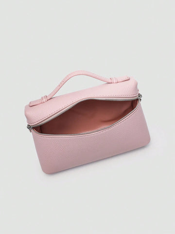 1pc Solid Color Litchi Grain PU Square Shoulder Bag