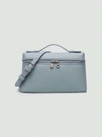 1pc Solid Color Litchi Grain PU Square Shoulder Bag