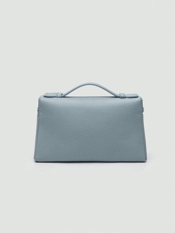 1pc Solid Color Litchi Grain PU Square Shoulder Bag