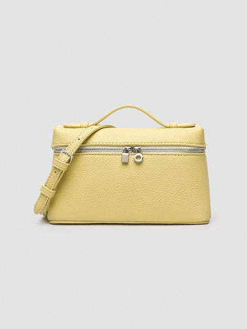 1pc Solid Color Litchi Grain PU Square Shoulder Bag