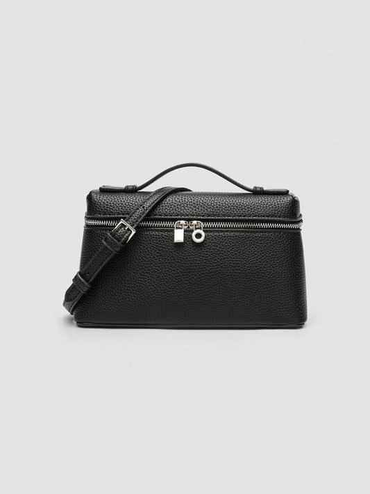 1pc Solid Color Litchi Grain PU Square Shoulder Bag