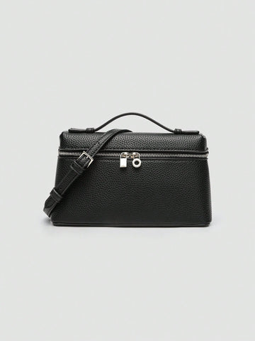 1pc Solid Color Litchi Grain PU Square Shoulder Bag