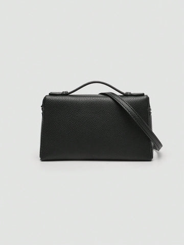 1pc Solid Color Litchi Grain PU Square Shoulder Bag