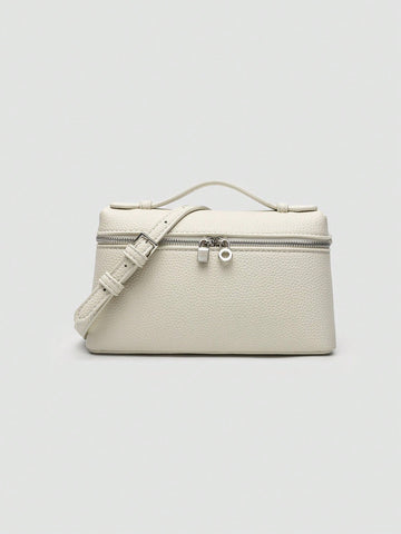 1pc Solid Color Litchi Grain PU Square Shoulder Bag
