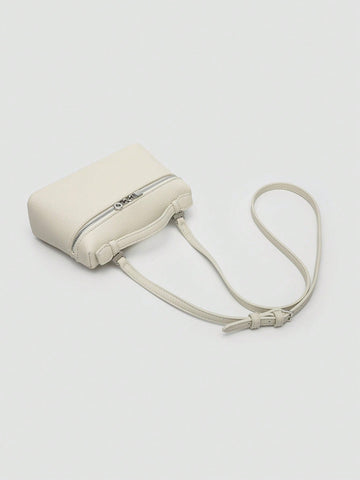 1pc Solid Color Litchi Grain PU Square Shoulder Bag