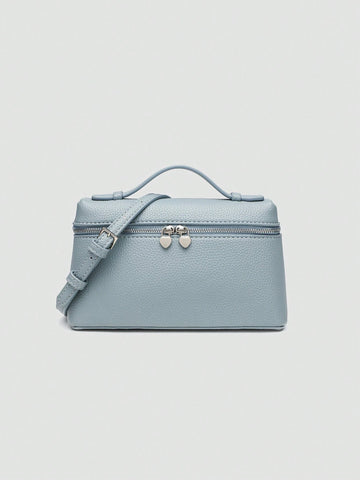 1pc Solid Color Litchi Grain PU Square Crossbody Bag