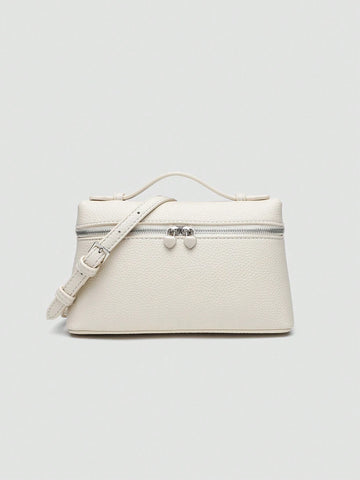 1pc Solid Color Litchi Grain PU Square Crossbody Bag