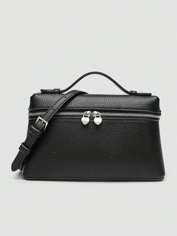 1pc Solid Color Litchi Grain PU Square Crossbody Bag