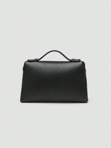 1pc Solid Color Litchi Grain PU Square Crossbody Bag