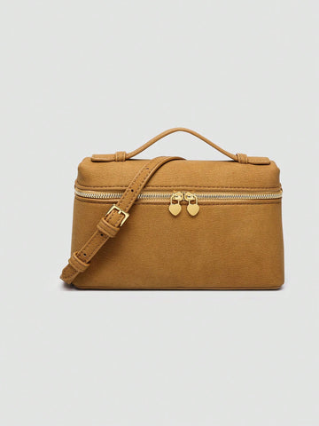 1pc Solid Color Litchi Grain PU Square Crossbody Bag