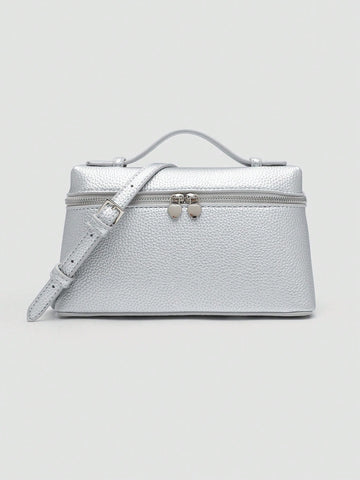 1pc Solid Color Litchi Grain PU Square Crossbody Bag