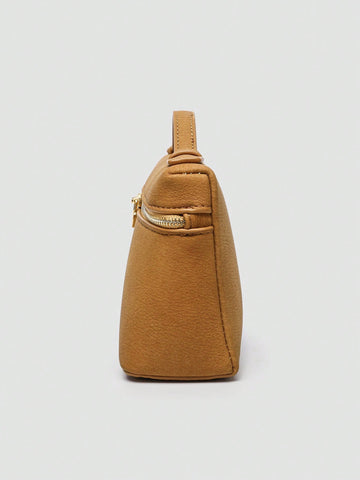 1pc Solid Color Litchi Grain PU Square Crossbody Bag