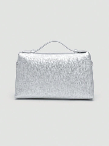 1pc Solid Color Litchi Grain PU Square Crossbody Bag