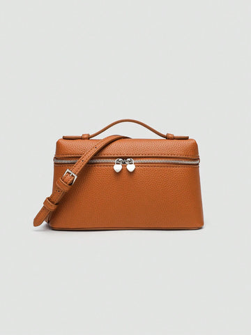 1pc Solid Color Litchi Grain PU Square Crossbody Bag