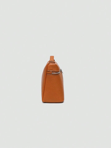 1pc Solid Color Litchi Grain PU Square Crossbody Bag