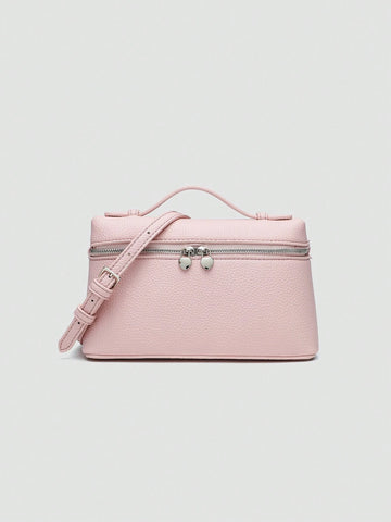 1pc Solid Color Litchi Grain PU Square Crossbody Bag