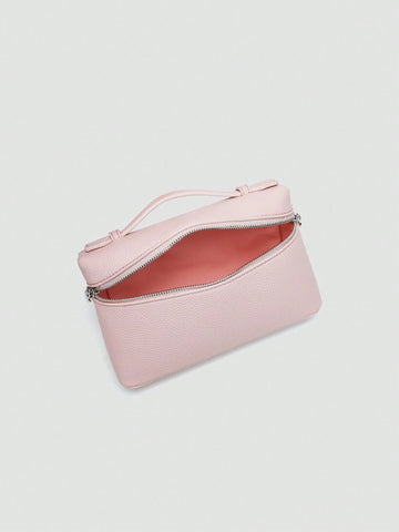 1pc Solid Color Litchi Grain PU Square Crossbody Bag