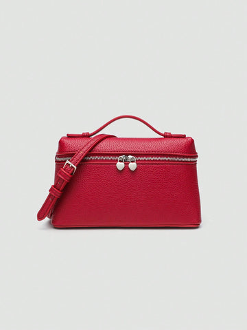 1pc Solid Color Litchi Grain PU Square Crossbody Bag
