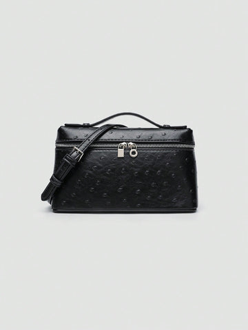 1pc Solid Color Litchi Grain PU Square Shoulder Bag