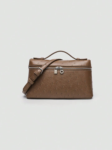 1pc Solid Color Litchi Grain PU Square Shoulder Bag