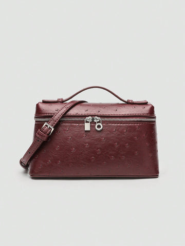 1pc Solid Color Litchi Grain PU Square Shoulder Bag