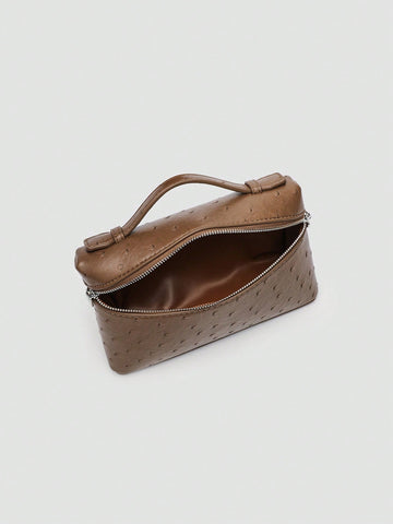 1pc Solid Color Litchi Grain PU Square Shoulder Bag