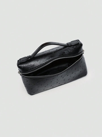 1pc Solid Color Litchi Grain PU Square Shoulder Bag