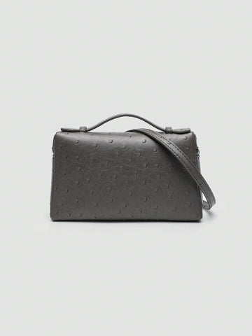 1pc Solid Color Litchi Grain PU Square Shoulder Bag