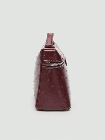1pc Solid Color Litchi Grain PU Square Shoulder Bag