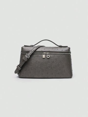 1pc Solid Color Litchi Grain PU Square Shoulder Bag