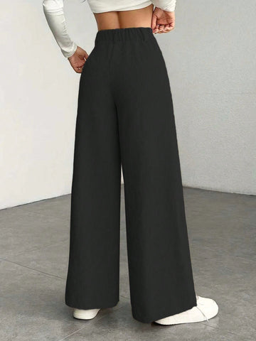 1pc Solid Color Polyester Button Pocket Zipper Pants