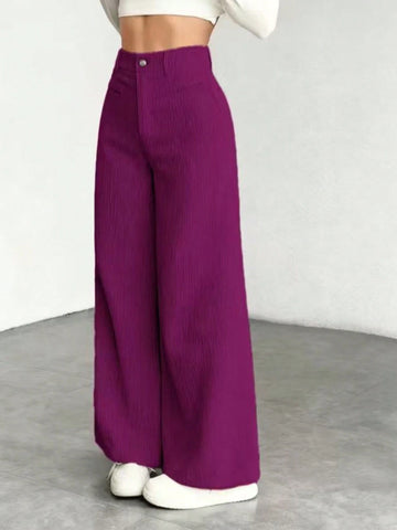 1pc Solid Color Polyester Button Pocket Zipper Pants