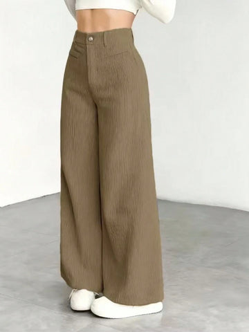 1pc Solid Color Polyester Button Pocket Zipper Pants