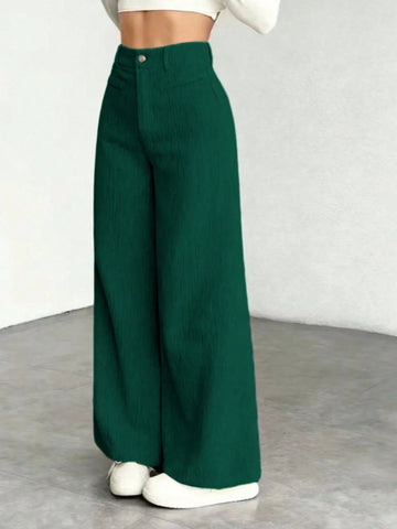 1pc Solid Color Polyester Button Pocket Zipper Pants