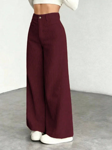 1pc Solid Color Polyester Button Pocket Zipper Pants