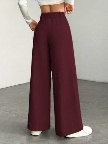 1pc Solid Color Polyester Button Pocket Zipper Pants