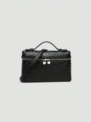 1pc Solid Color Litchi Grain PU Square Crossbody Bag