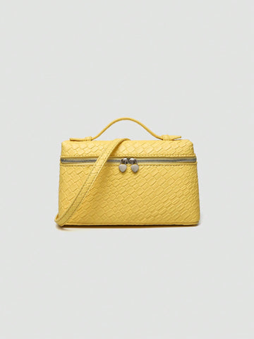 1pc Solid Color Litchi Grain PU Square Crossbody Bag