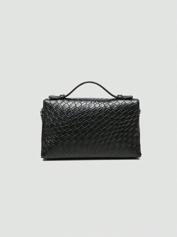 1pc Solid Color Litchi Grain PU Square Crossbody Bag