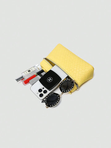 1pc Solid Color Litchi Grain PU Square Crossbody Bag