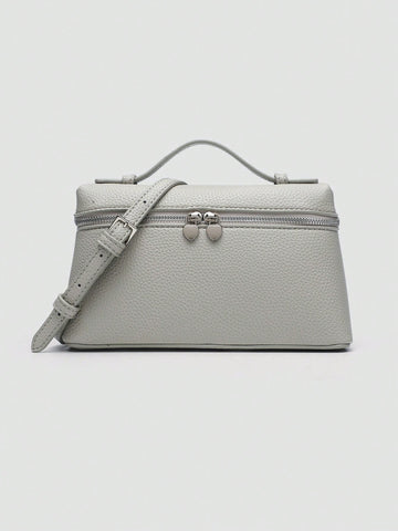 1pc Solid Color Litchi Grain PU Square Crossbody Bag