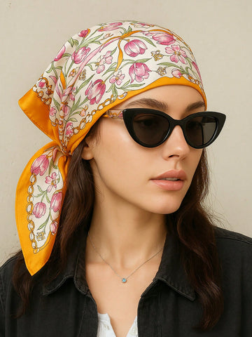 Square Silk Scarf With Lemon Print