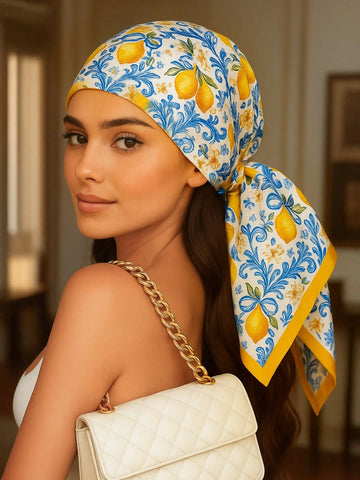 Square Silk Scarf With Lemon Print