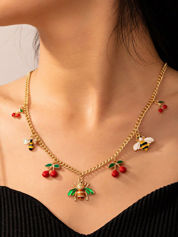 1pc Gold Stainless Steel Ball Design Necklace With Vintage Multilayered Beads