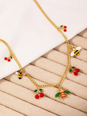 1pc Gold Stainless Steel Ball Design Necklace With Vintage Multilayered Beads